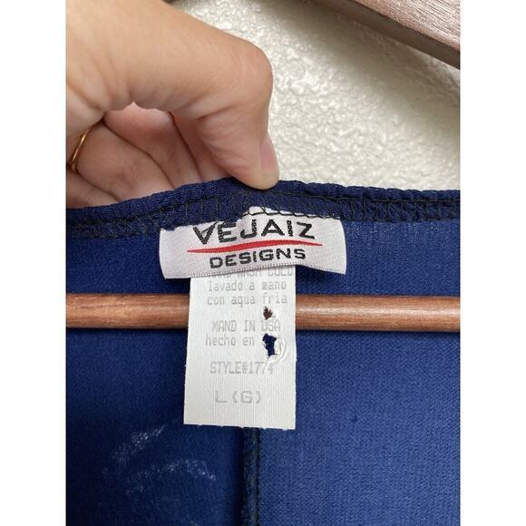 Vejaiz Designs Blue Gauzy Nautical Maxi Dress size Large Coastal short sleeve - Picture 3 of 4